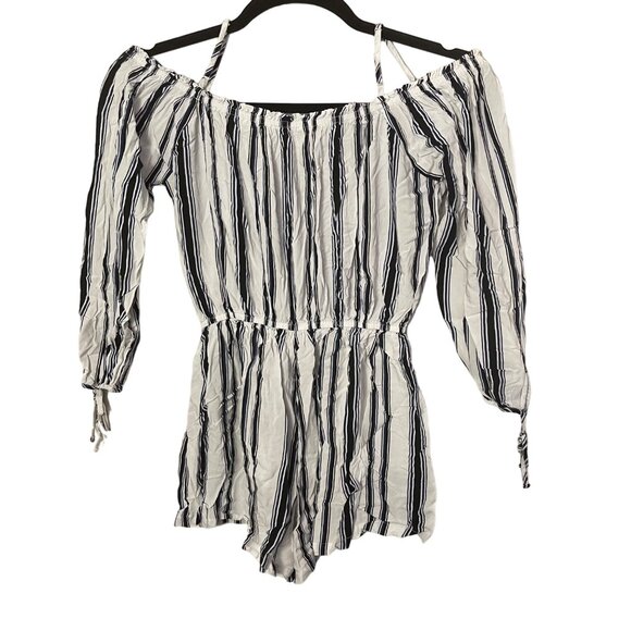 Elodie Pants - Striped Off-Shoulder Romper For Women By Elodie - Size M Rayon Navy & White